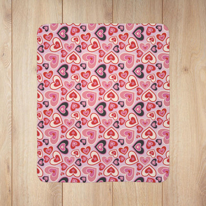 Retro Hearts Valentine’s Day Pink Fleece Sherpa Blanket