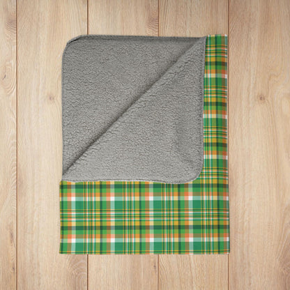 St. Patrick's Day Greens Plaid Fleece Sherpa Blanket