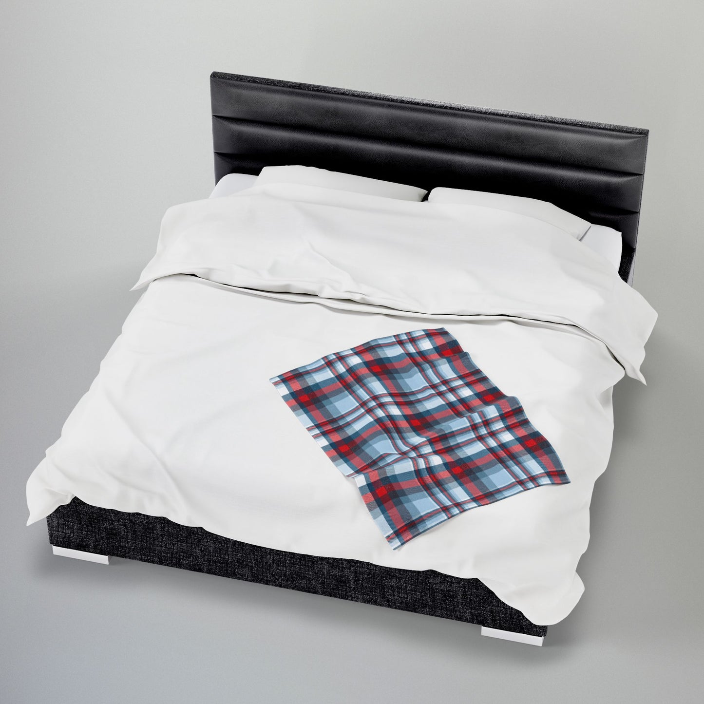 Nautical Teal Plaid Velveteen Plush Blanket