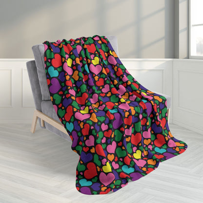50" × 60" Gilbert Baker Rainbow Pride Valentine’s Day Hearts Black Fleece Sherpa Blanket