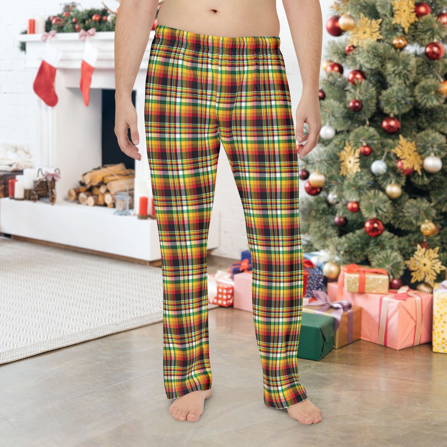 Men’s Red, Black & White Chicago IL Plaid Pajama Pants