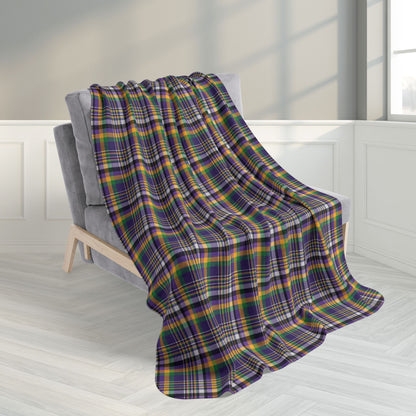 50" × 60" Beige Mardi Gras Plaid Fleece Sherpa Blanket