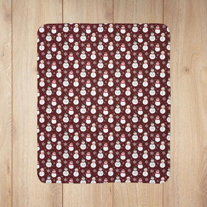Christmas Brown & Green Snowman Red Fleece Sherpa Blanket