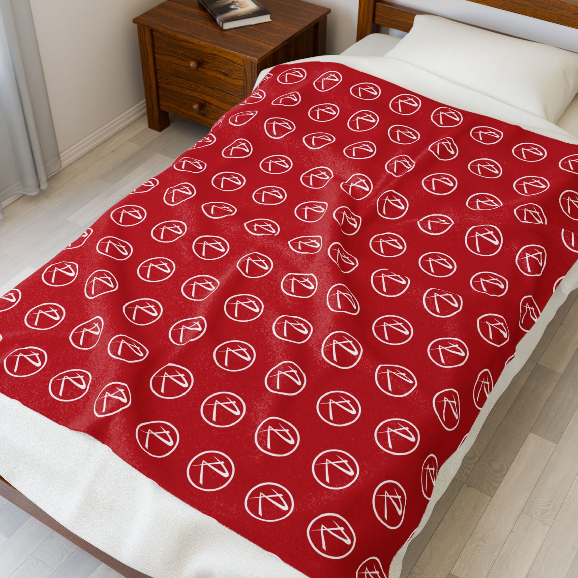 White Rambler Logo Red Velveteen Plush Blanket
