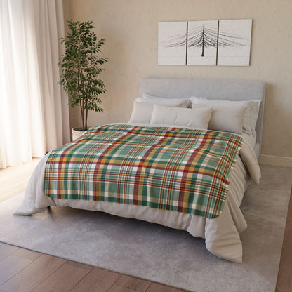 Christmas Red, Green & Gold Plaid Fleece Sherpa Blanket