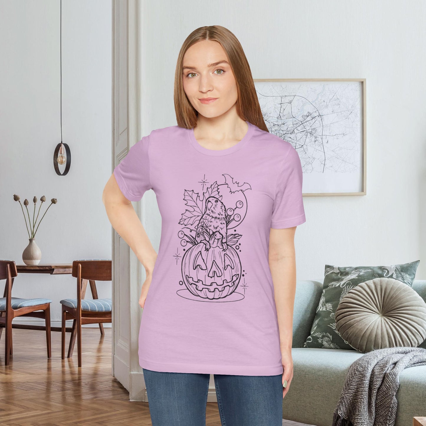 Lovebird on a Jack-o-Lantern, Line Art Tee