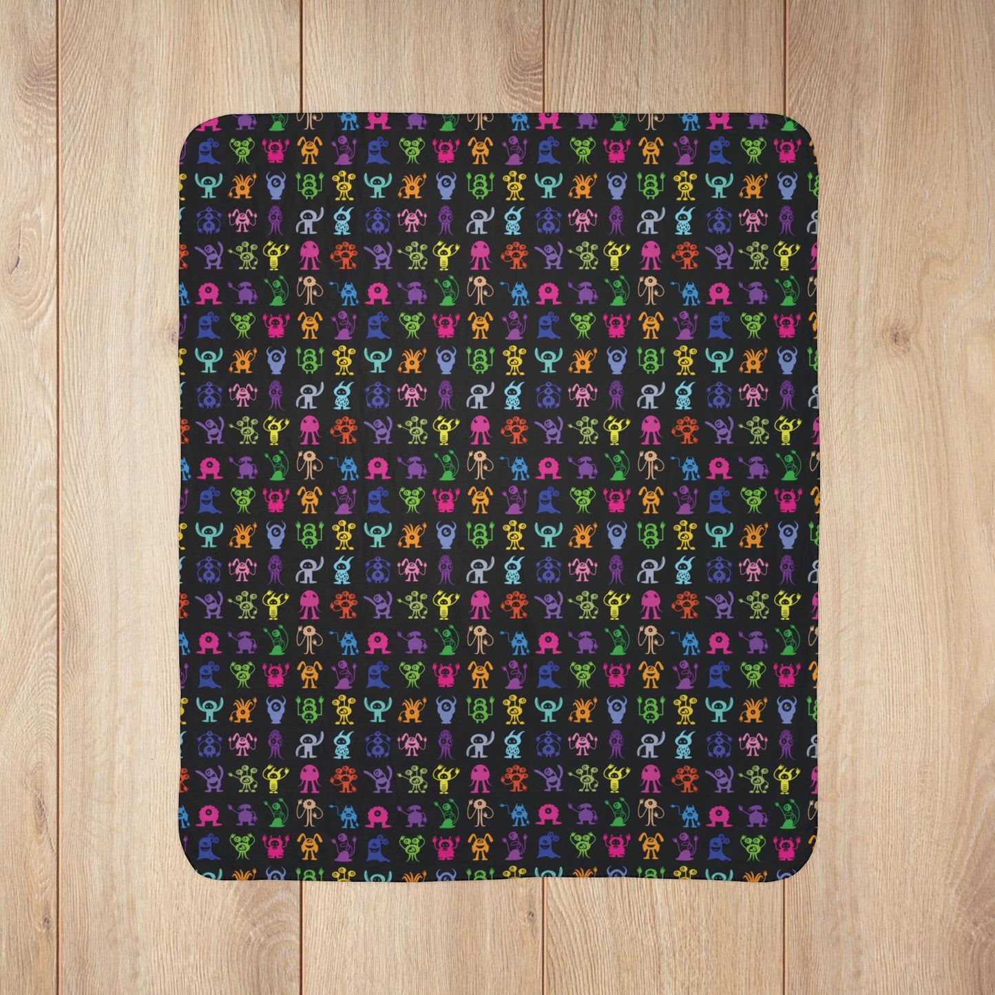 Halloween Multicolored Monsters Fleece Sherpa Blanket