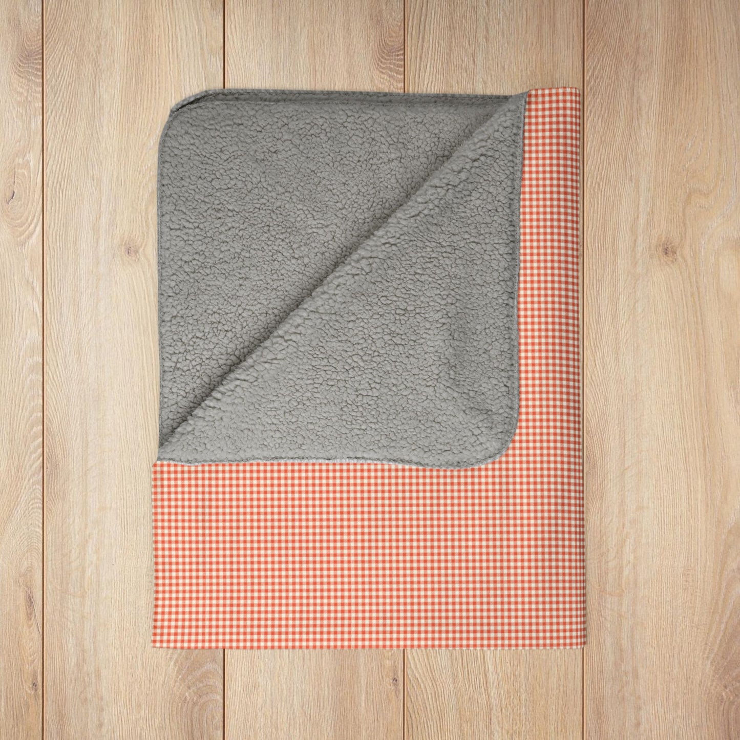 Persimmon & Cream Gingham Fleece Sherpa Blanket