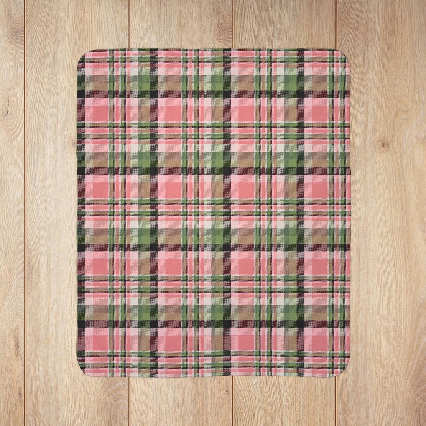 Christmas Pink & Green Plaid Fleece Sherpa Blanket