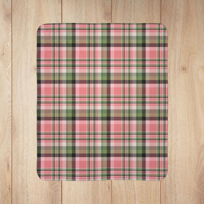 Christmas Pink & Green Plaid Fleece Sherpa Blanket