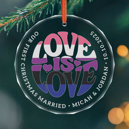 Round One size Custom Crystal Love is Love Genderfluid Pride 3" Circle Ornament
