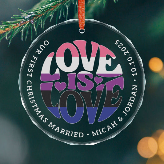 Round One size Custom Crystal Love is Love Genderfluid Pride 3" Circle Ornament