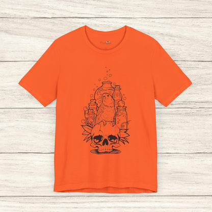 Crazy Scientist Lovebird Sitting on a Skull, Line Art Tee