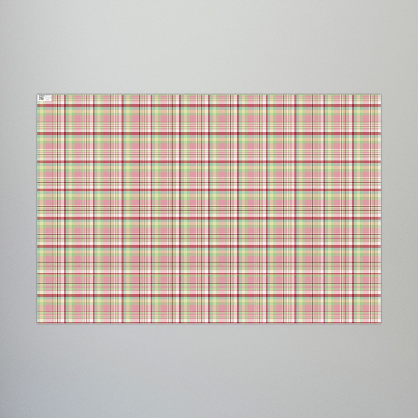29'' x 20" Matte MCM Christmas Pink, Yellow, Light Green & Red Plaid Gift Wrapping Paper Roll
