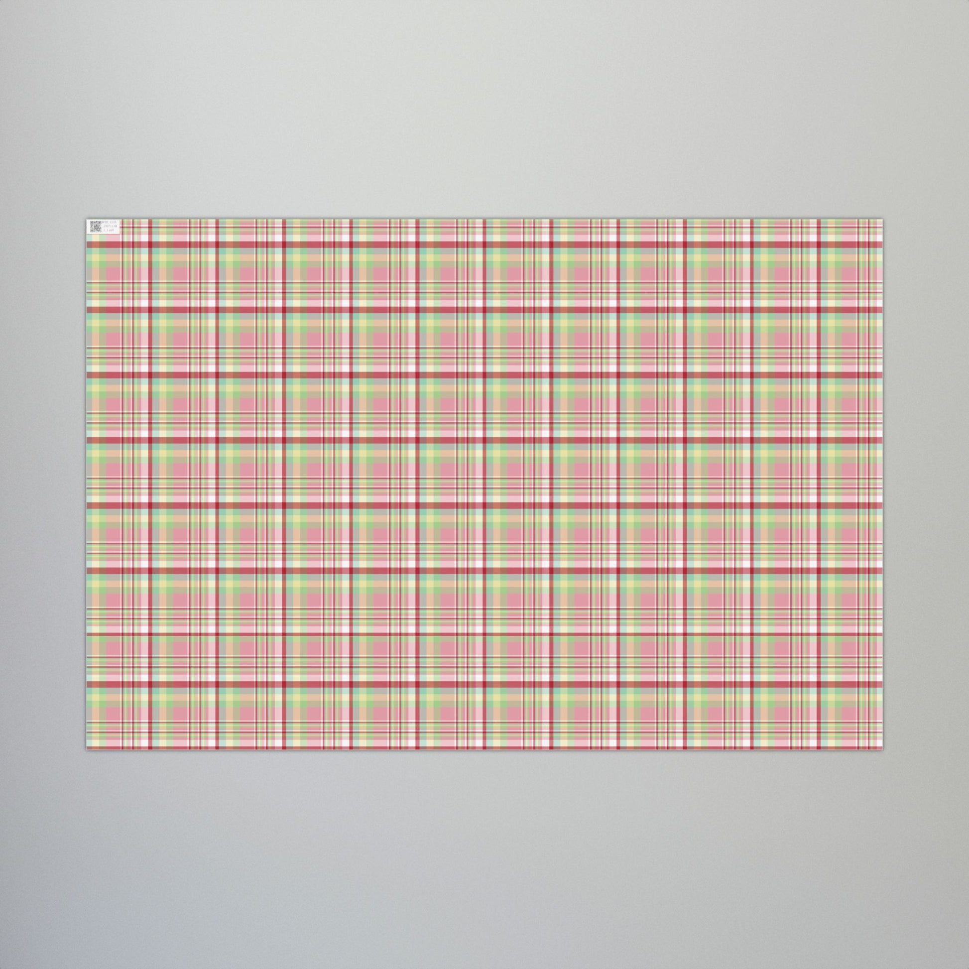 29'' x 20" Matte MCM Christmas Pink, Yellow, Light Green & Red Plaid Gift Wrapping Paper Roll