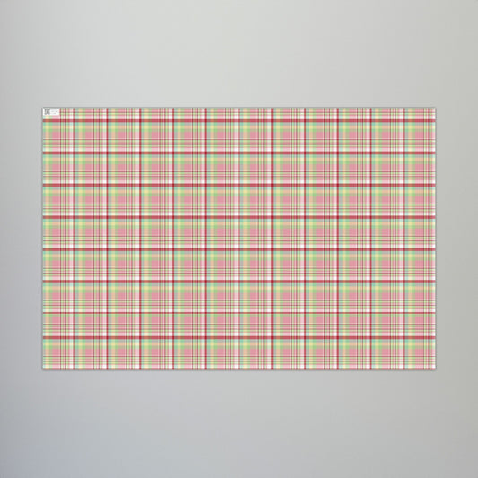 29'' x 20" Matte MCM Christmas Pink, Yellow, Light Green & Red Plaid Gift Wrapping Paper Roll