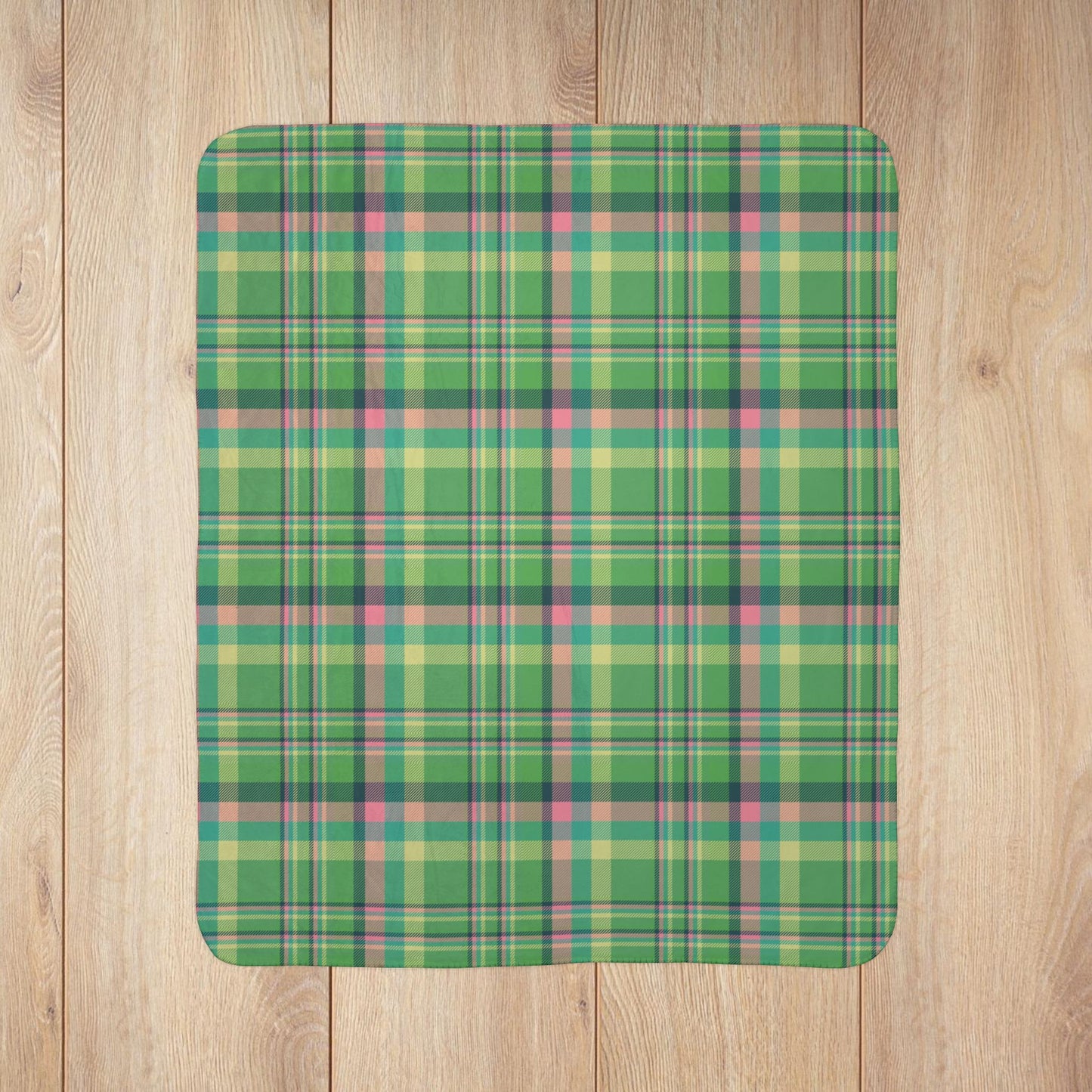 Christmas MCM Green Plaid Fleece Sherpa Blanket