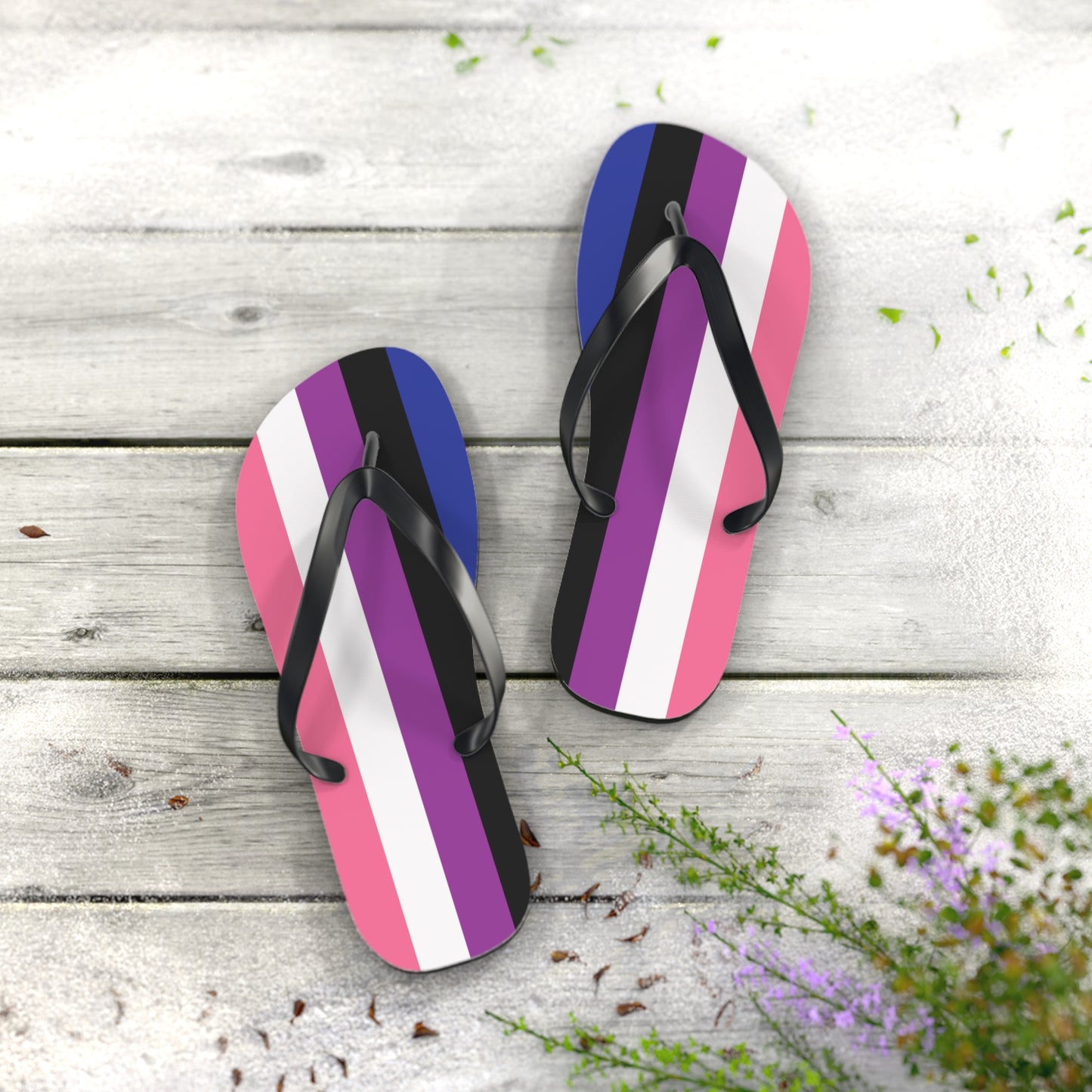 L Black sole Genderfluid Pride Flip Flops