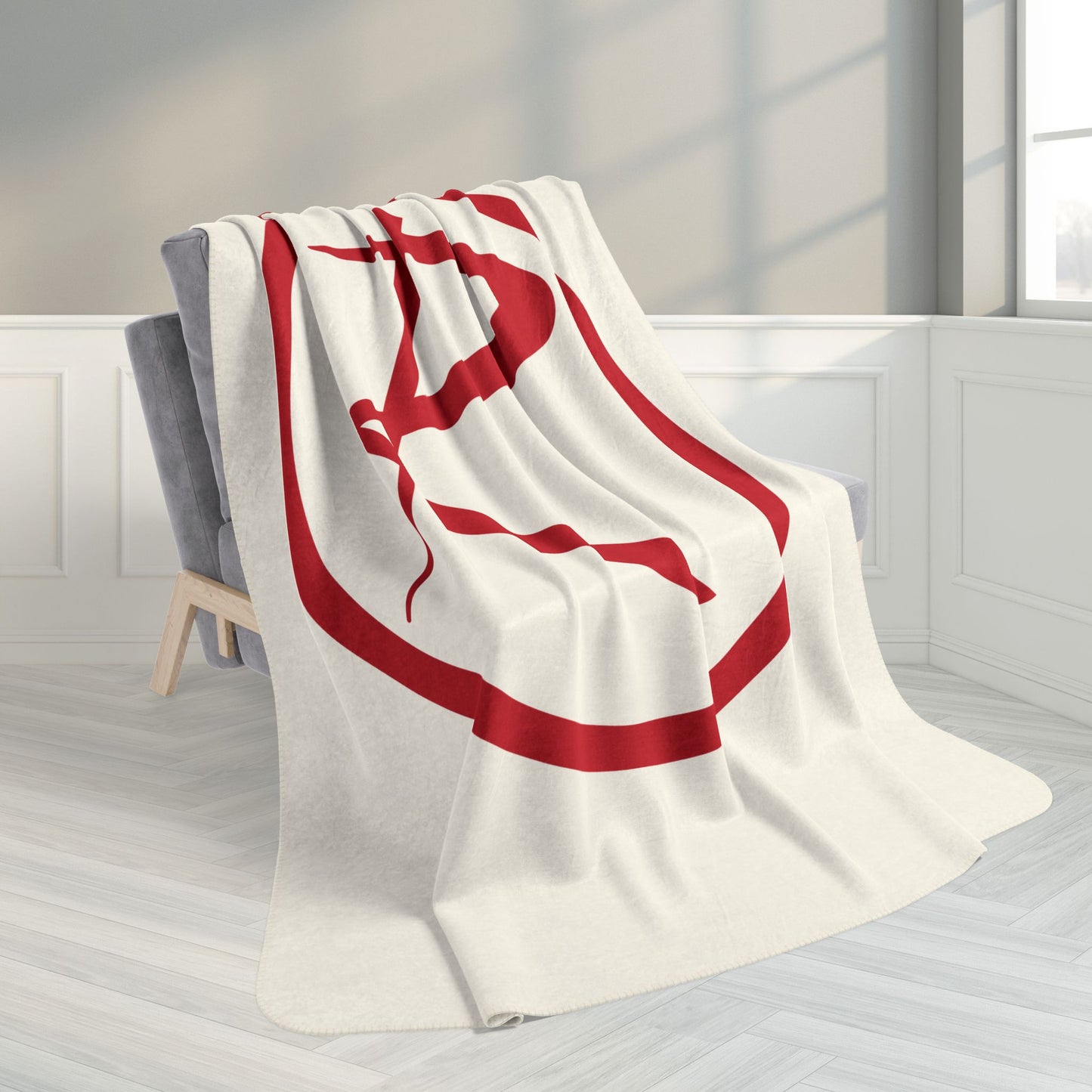 Rambler Red Logo Cream Fleece Sherpa Blanket