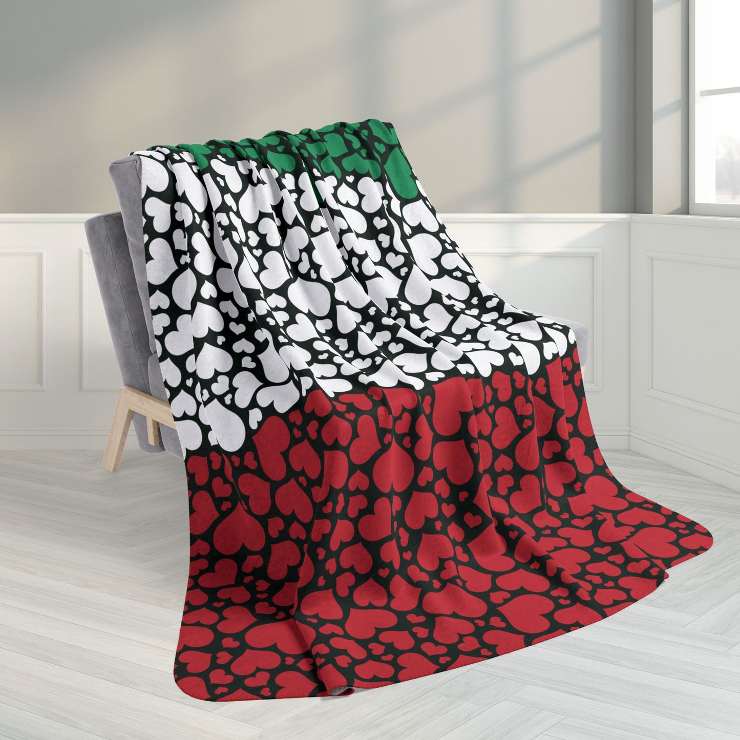 60" × 80" Grey Italy Flag Hearts Fleece Sherpa Blanket