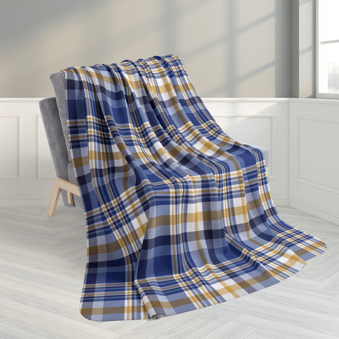60" × 80" Hanukkah Dark Blue Plaid Fleece Sherpa Blanket
