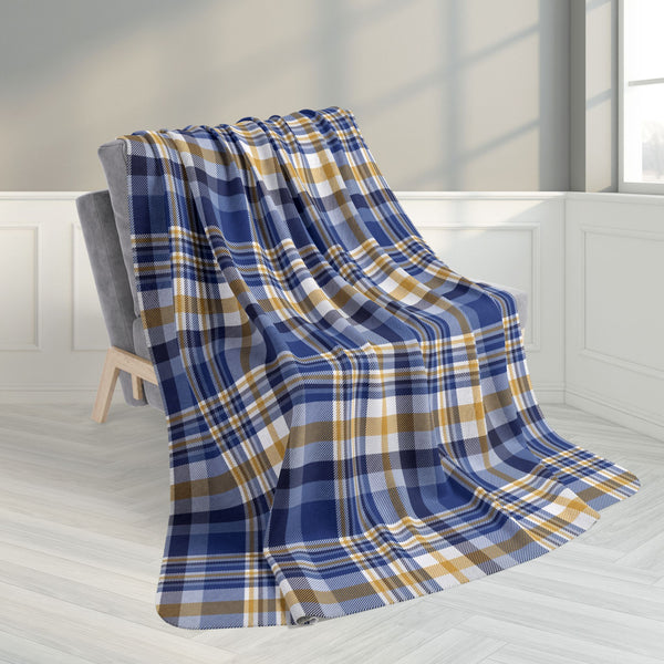60" × 80" Hanukkah Dark Blue Plaid Fleece Sherpa Blanket