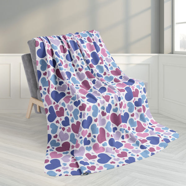 60" × 80" Bigender Purple Pride Hearts Fleece Sherpa Blanket