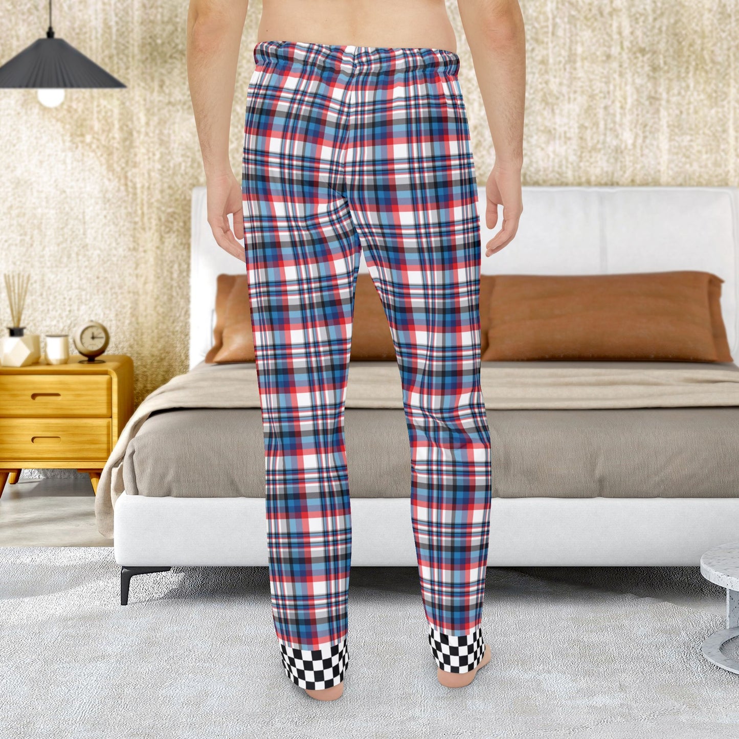 Men’s White, Red, Blue & Grey Plaid with Checkered Edge Ohio Pajama Pants