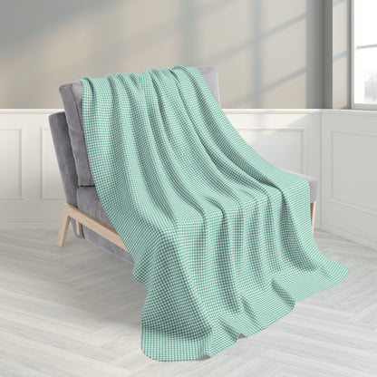 Turquoise & Cream Gingham Fleece Sherpa Blanket