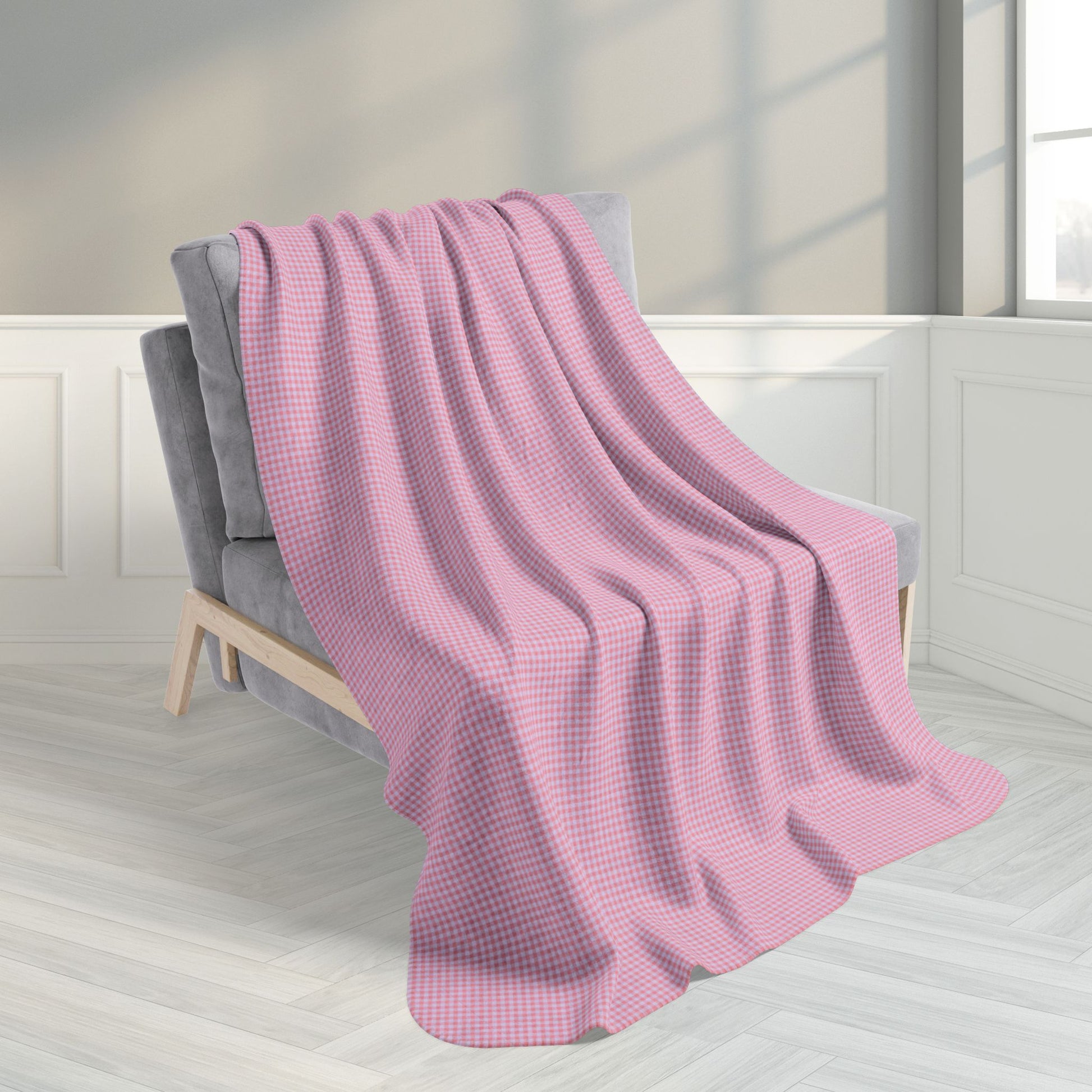Pink & Lavender Gingham Fleece Sherpa Blanket