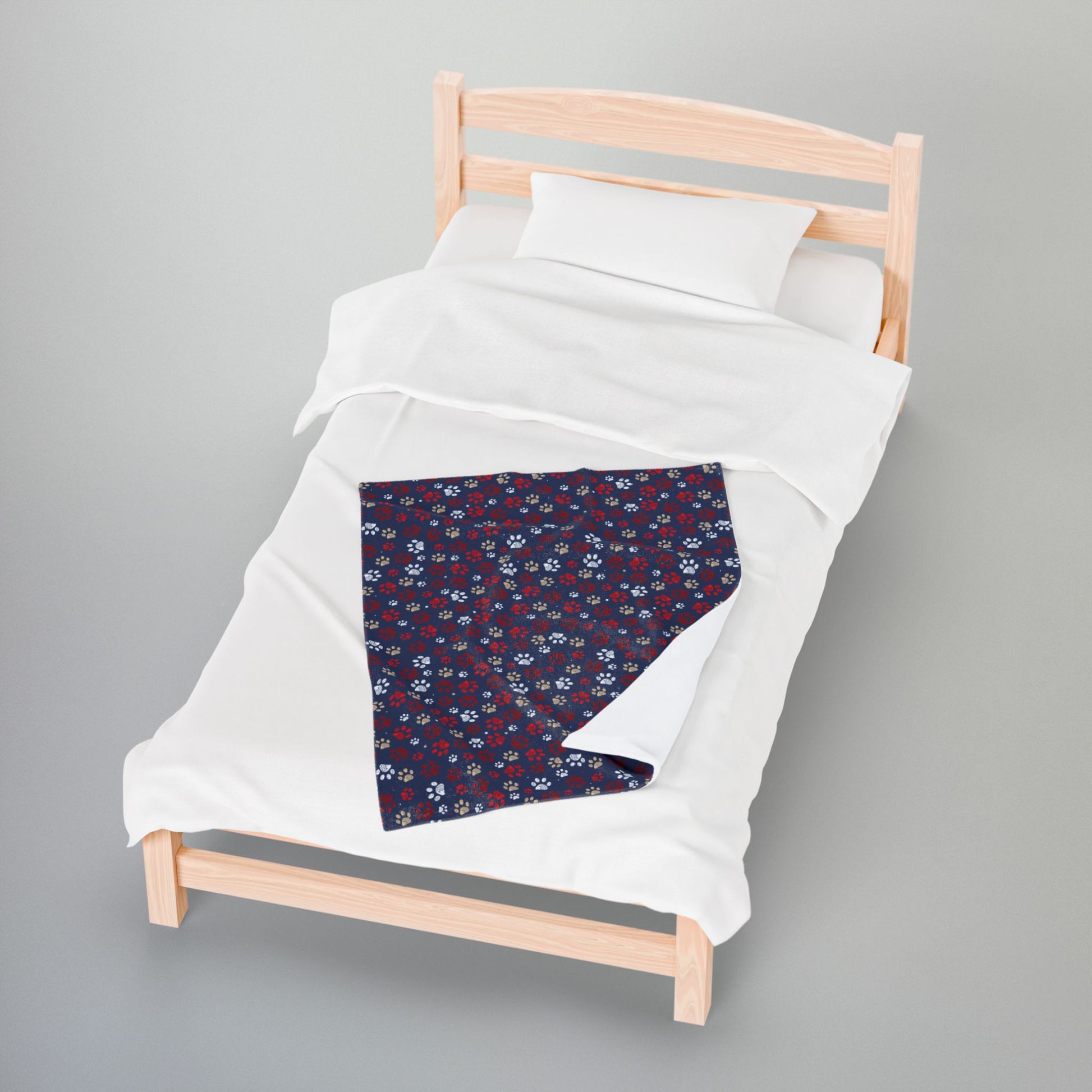 Red & White Ohio Paw Prints Blue Velveteen Plush Blanket