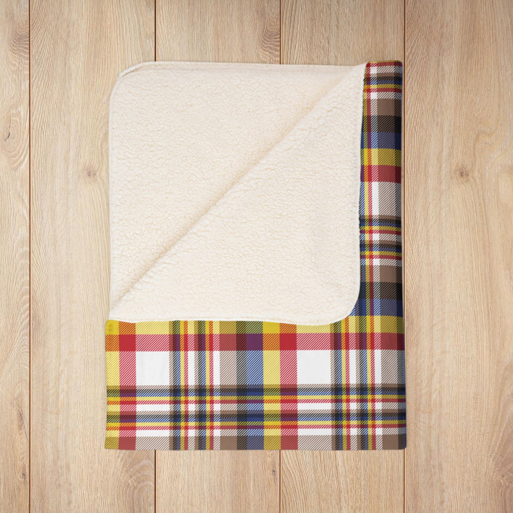 White, Red & Blue Brooklyn NY Plaid Fleece Sherpa Blanket