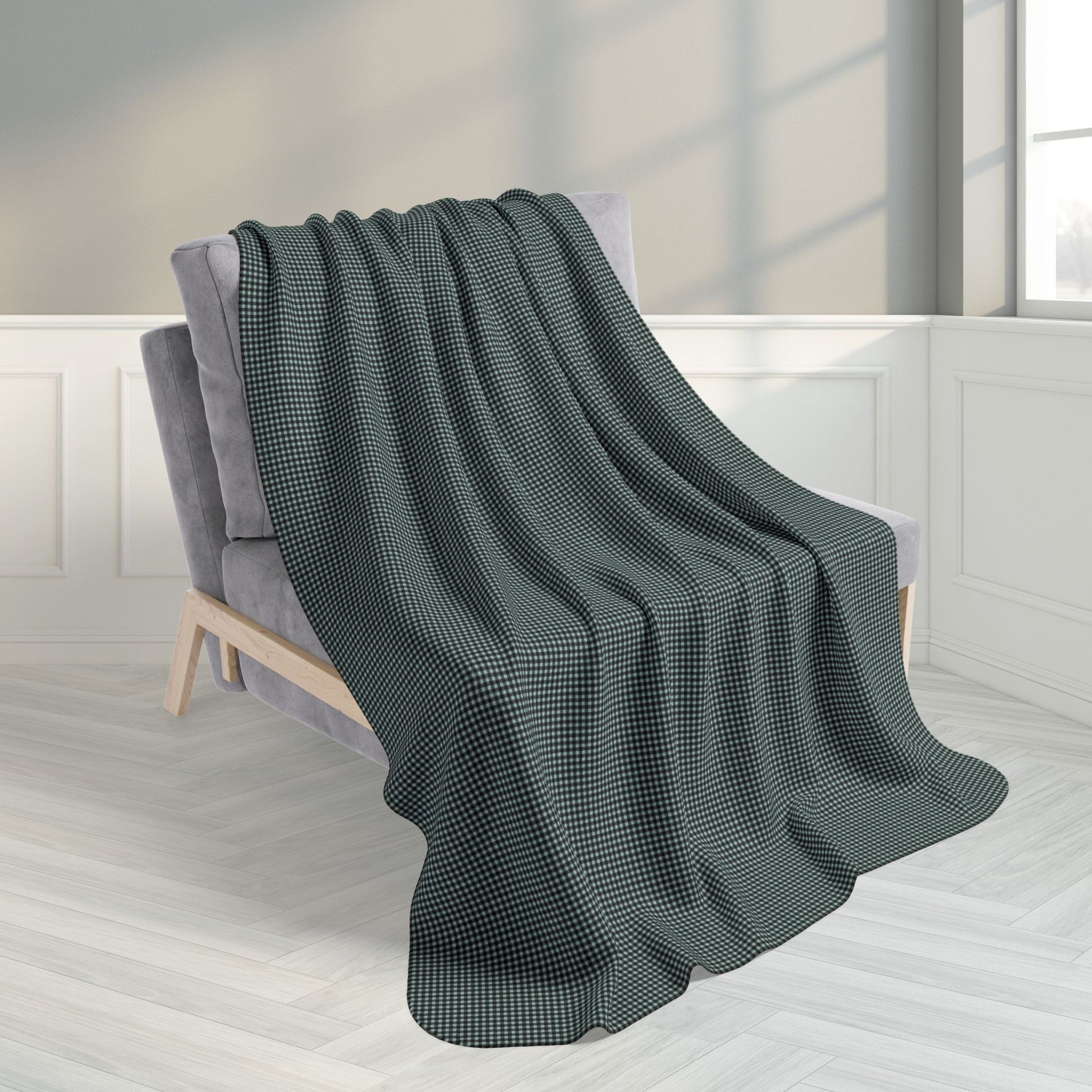 Green Buffalo Plaid Gingham Fleece Sherpa Blanket