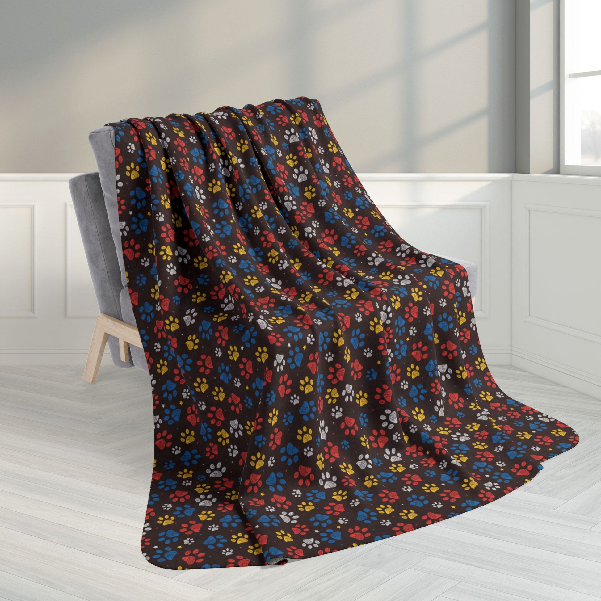 60" × 80" Blue & Red Ohio Paw Prints Brown Fleece Sherpa Blanket