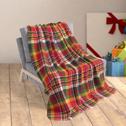 50" × 60" Christmas Red & Yellow Kansas City MO Plaid Fleece Sherpa Blanket