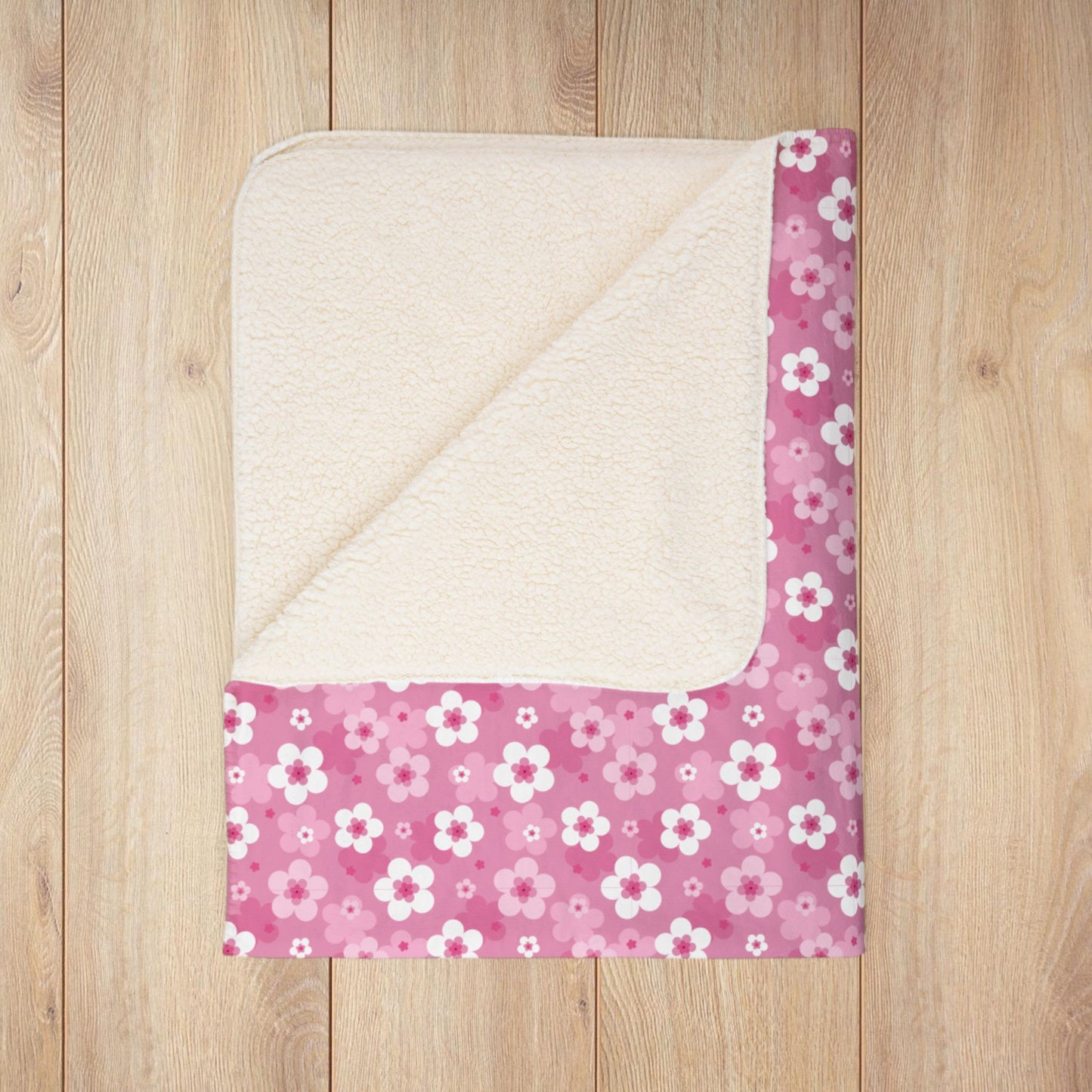 Pink Cherry Blossoms Fleece Sherpa Blanket