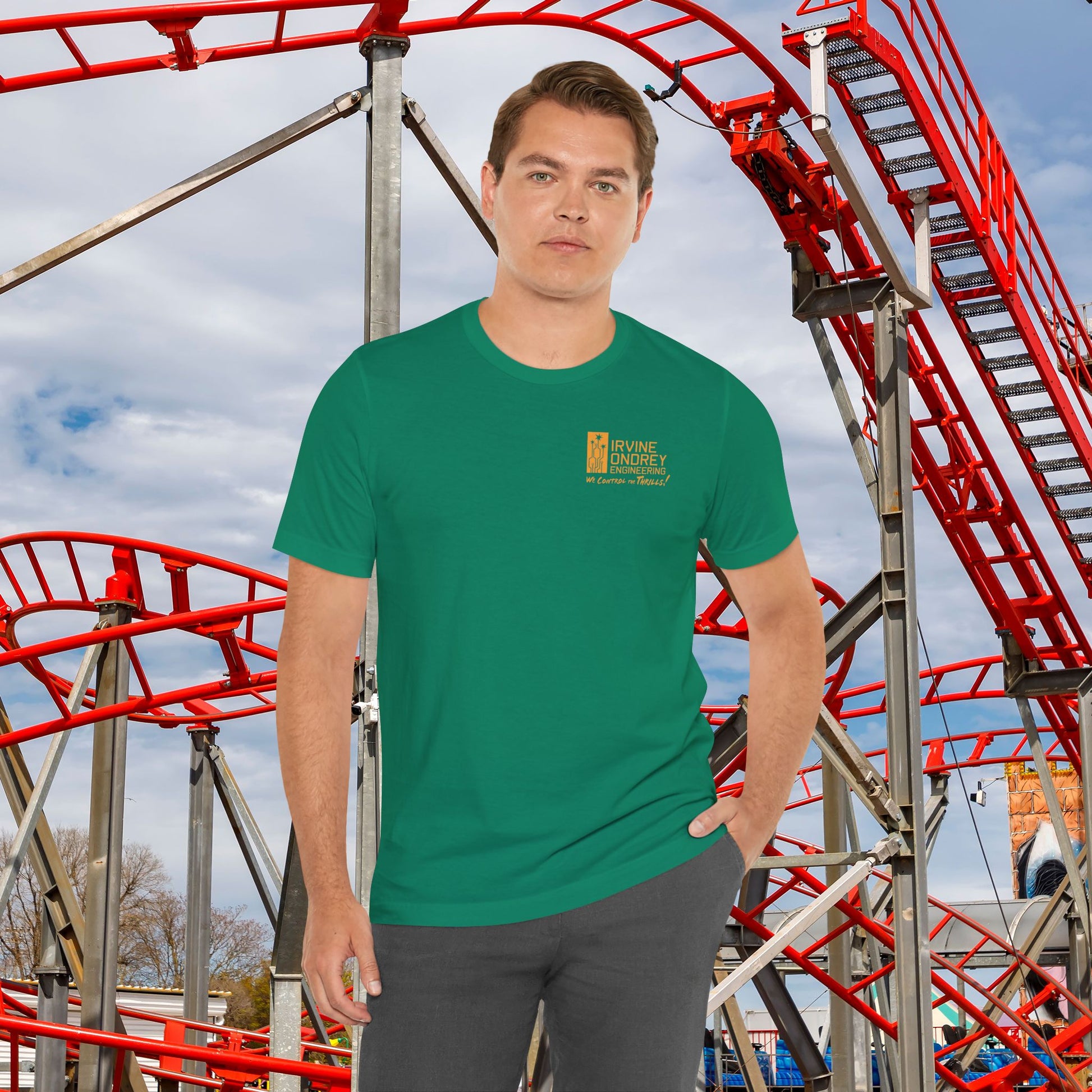 I Just Wanna Hang Out with My Birds & Ride Roller Coasters Tee (BACK graphic) • Irvine Ondrey Engineering