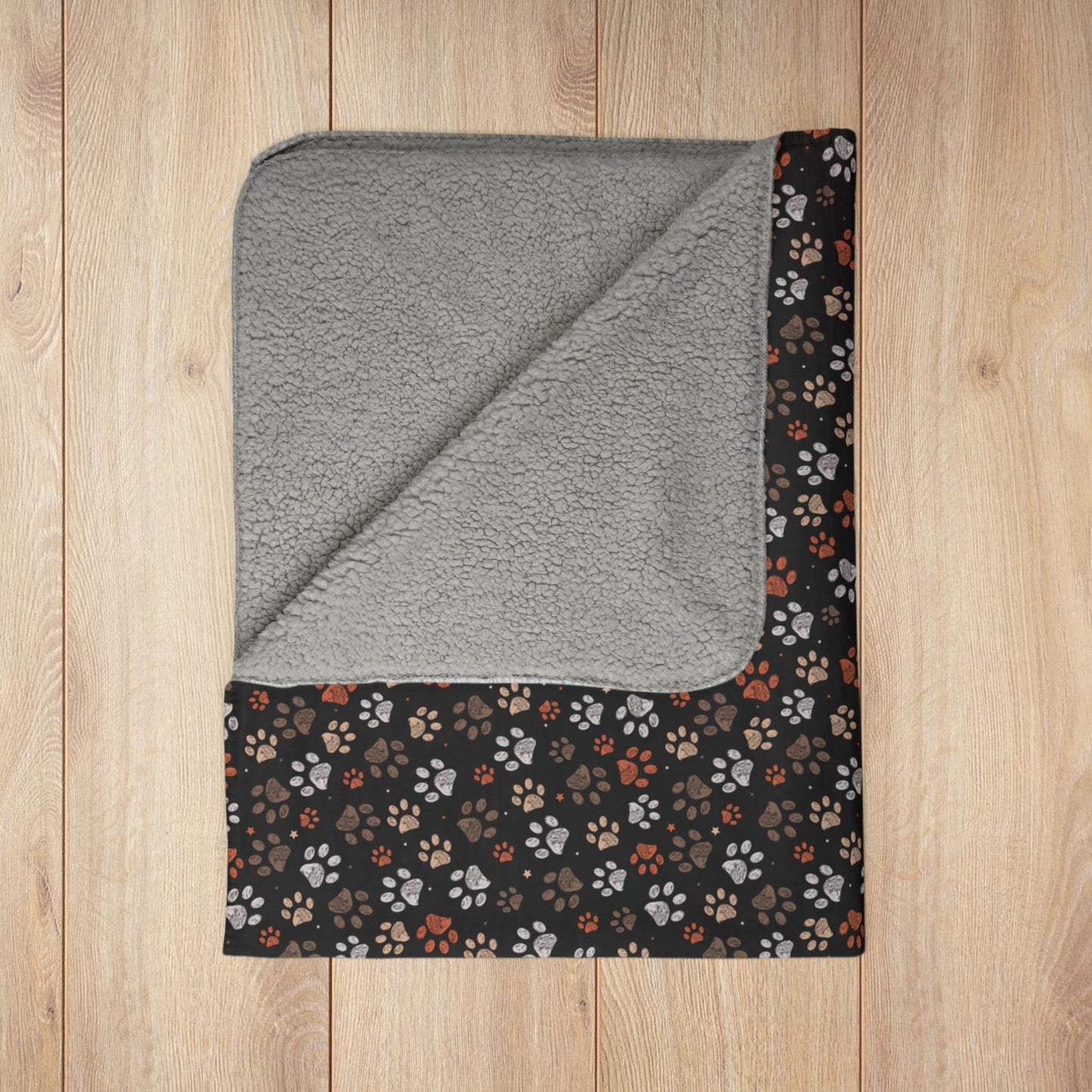 Brown Paw Prints Black Fleece Sherpa Blanket