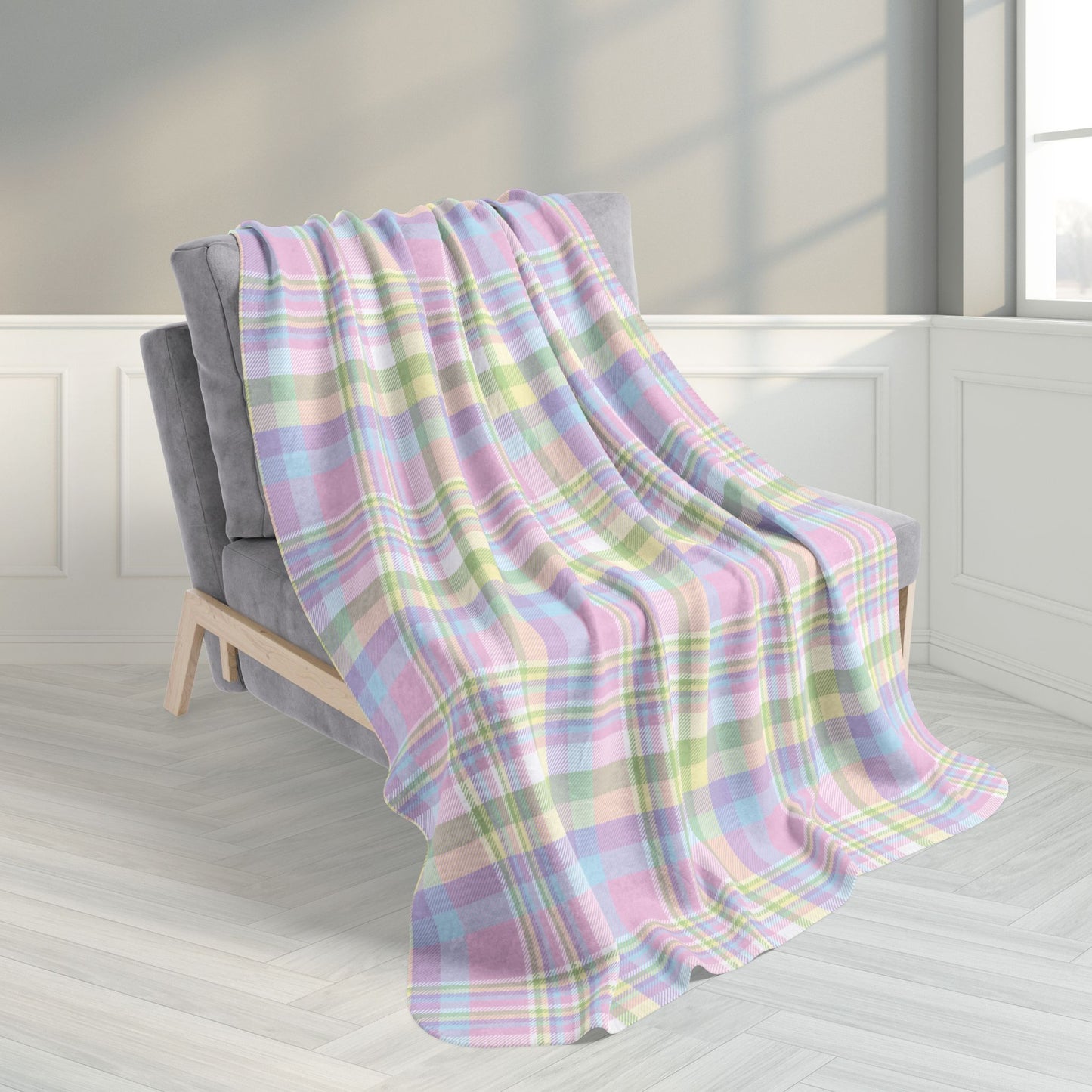 50" × 60" Easter Pastel Plaid Fleece Sherpa Blanket