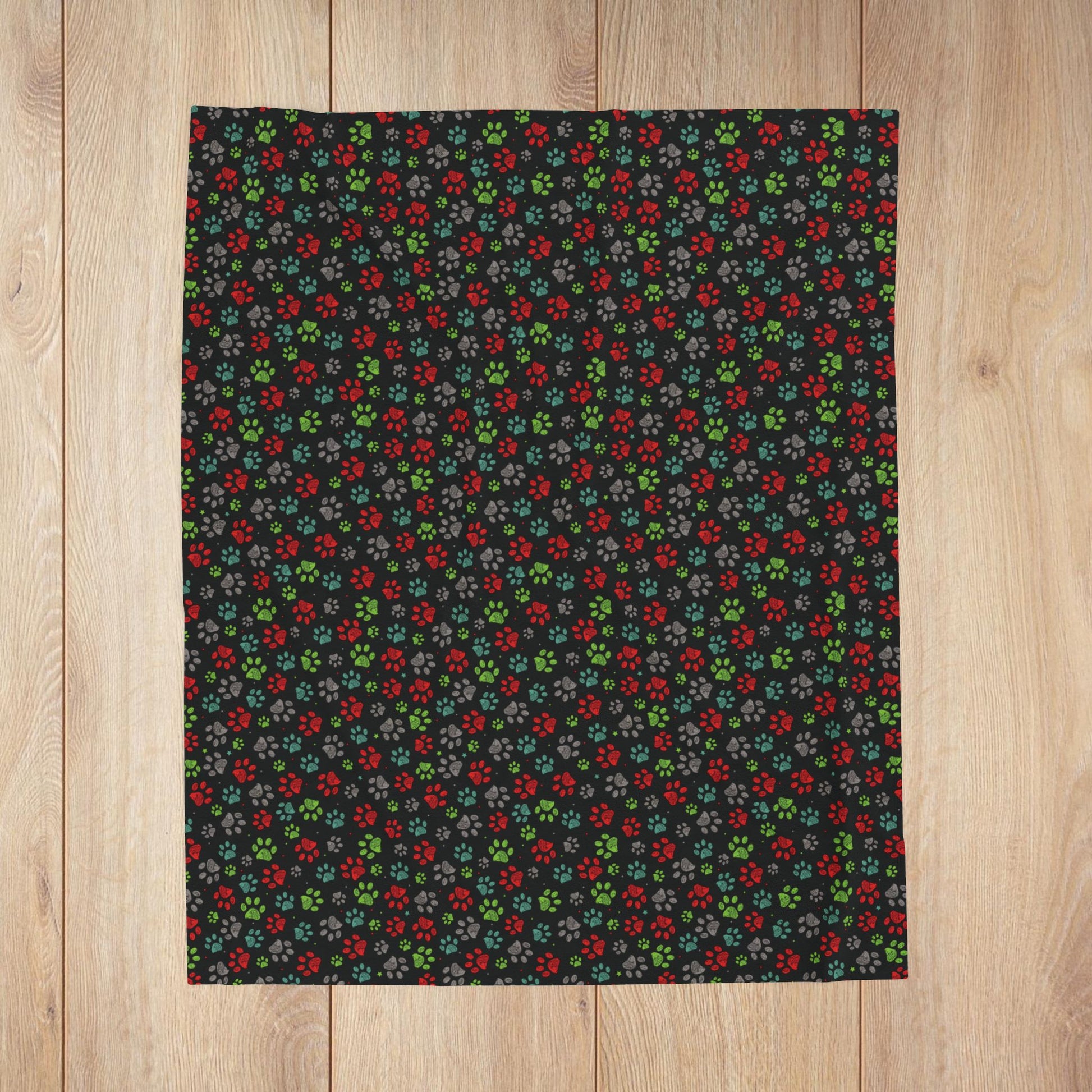 Light Green & Red Ohio Paw Prints Black Velveteen Plush Blanket