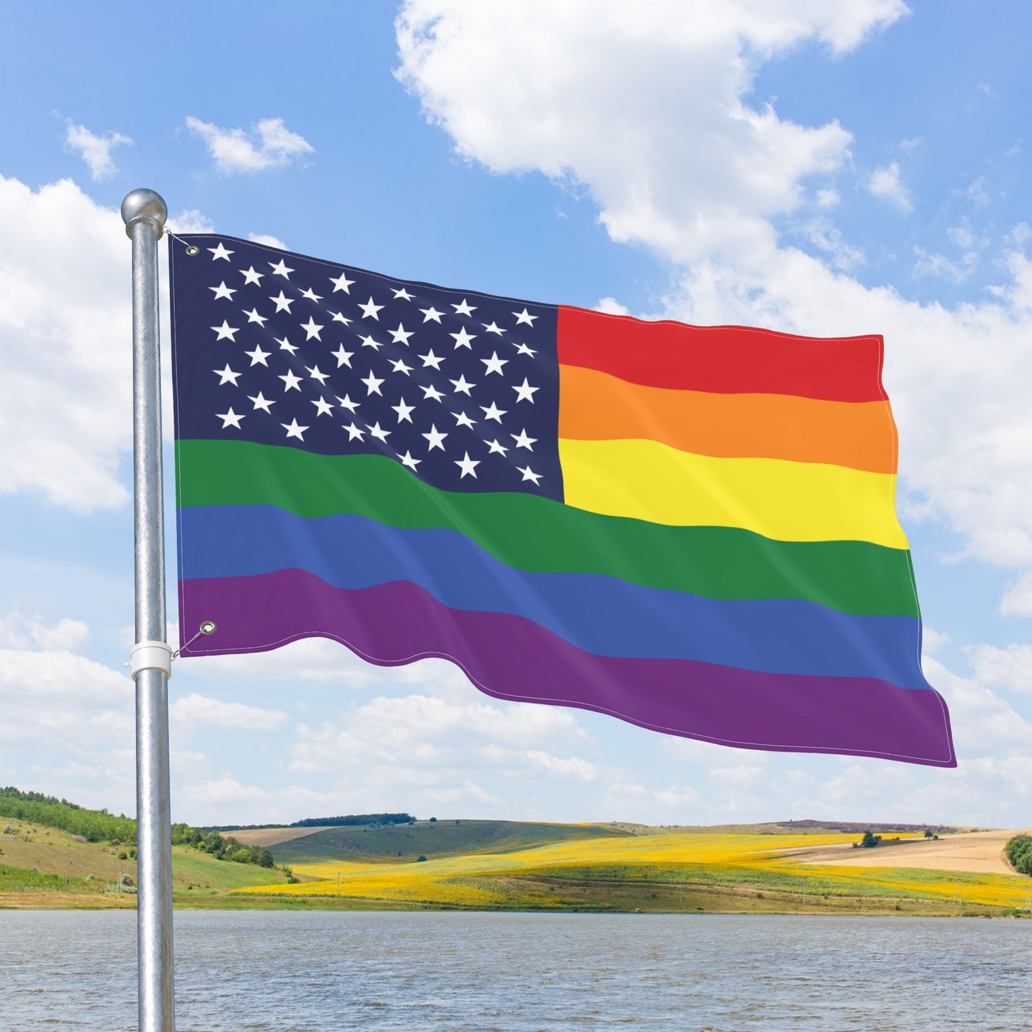United States Rainbow Pride Flag with Grommets