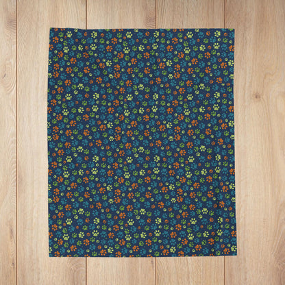 Orange & Light Green Ohio Paw Prints Blue Velveteen Plush Blanket
