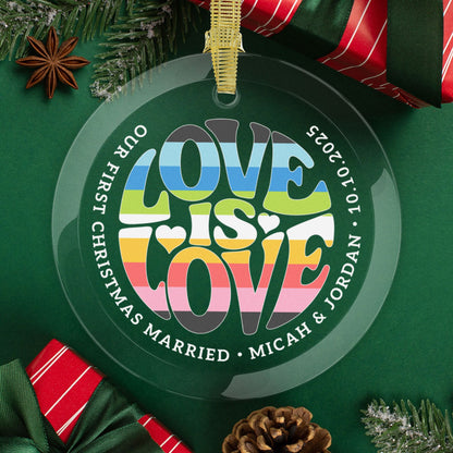Round One Size Custom Glass Love is Love Queer Pride 3.5" Circle Ornaments