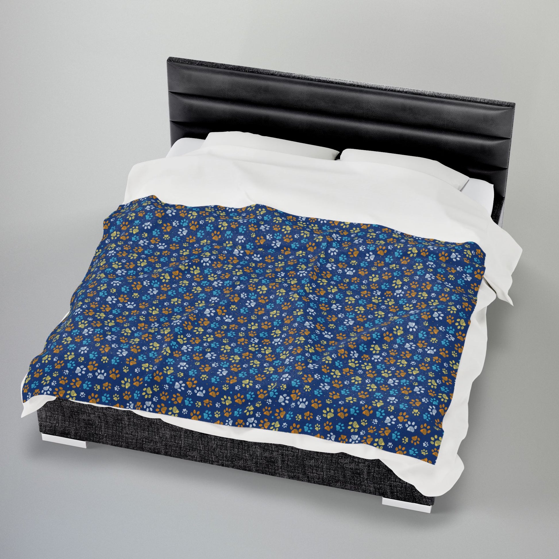 Teal & Gold Ohio Paw Prints Blue Velveteen Plush Blanket