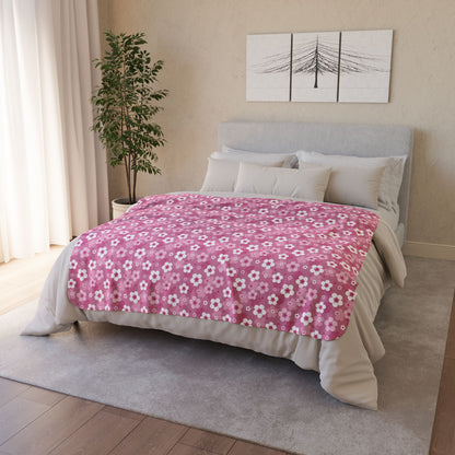 50" × 60" Grey Pink Cherry Blossoms Fleece Sherpa Blanket
