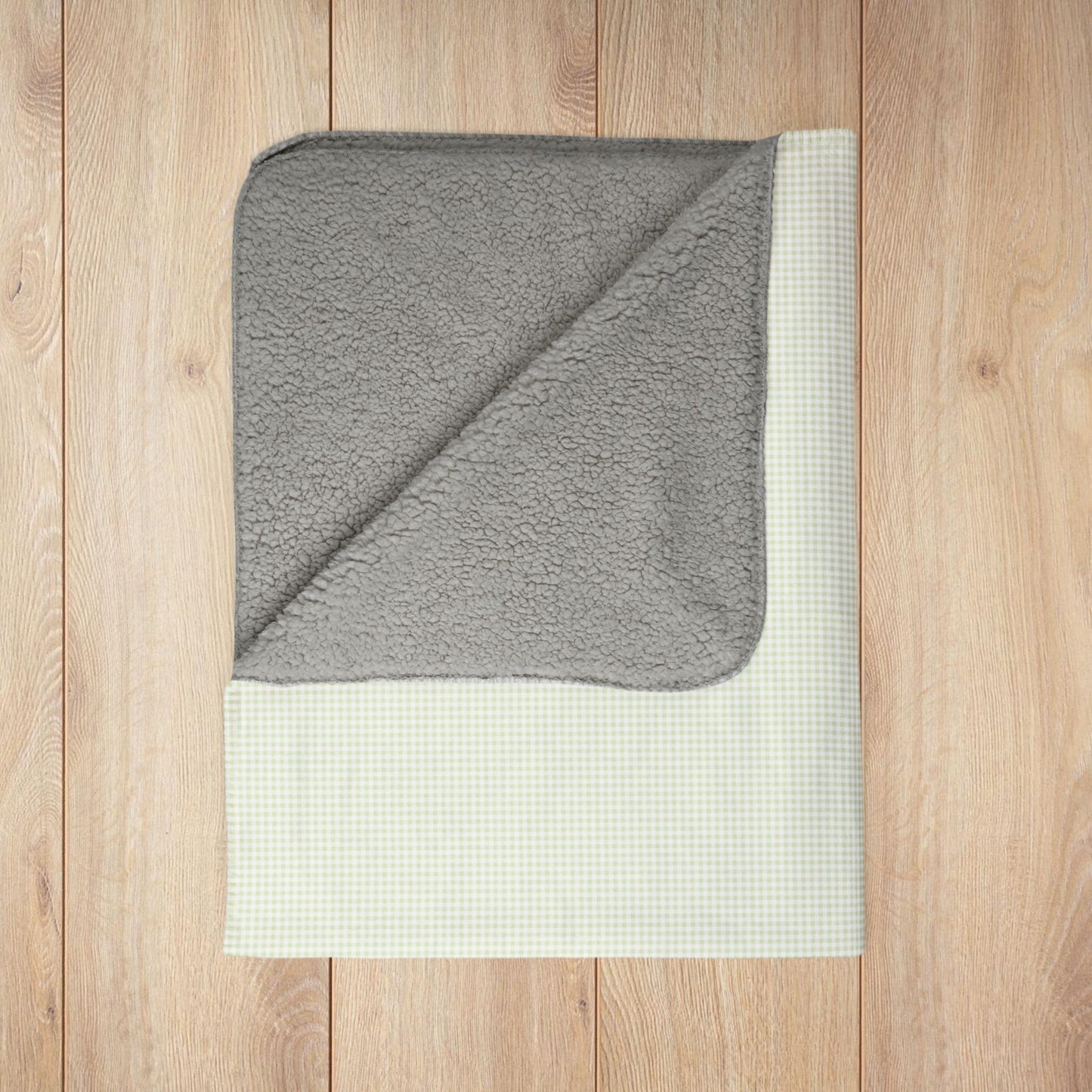 Light Green & White Gingham Fleece Sherpa Blanket