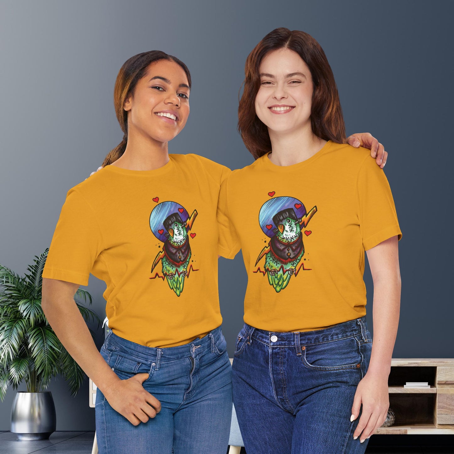 Frankenstein Lovebird, Hand-Drawn & Hand-Colored Tee