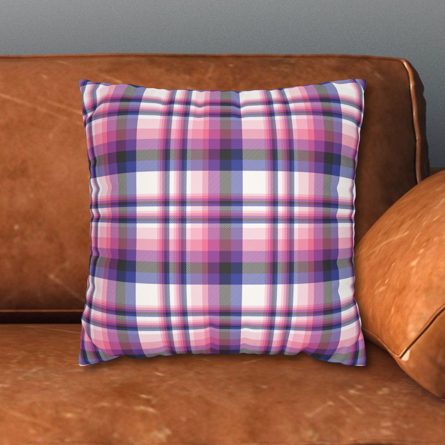 14" × 14" Genderfluid Plaid Faux-Suede Throw Pillow Cover