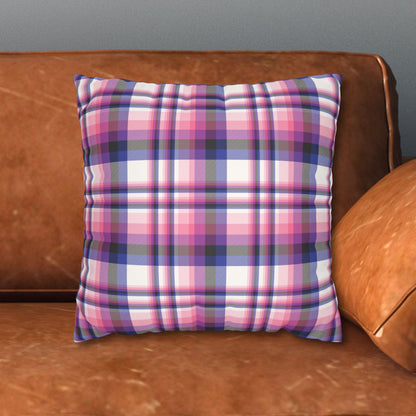 14" × 14" Genderfluid Plaid Faux-Suede Throw Pillow Cover