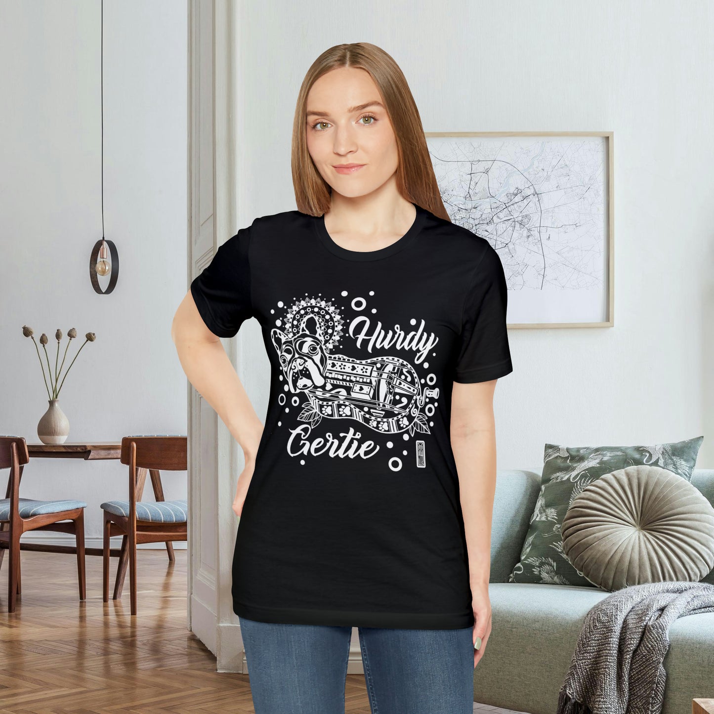 Hurdy Gertie Tee, Frenchton Dog Line Art Shirt